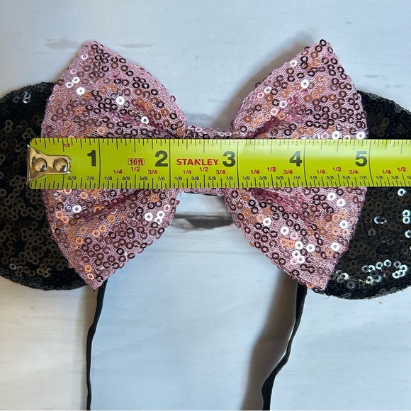 💎2/$22~Disney Inspired Pink/Black Sequin Minnie Mouse Ears Stretch Headband~OS - Picture 9 of 10